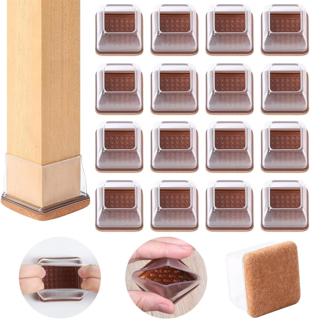 Ezprotekt Chair Leg Floor Protectors for Hardwood Floors, Felt Furniture Pads, Silicone Felt Furniture Leg Pads Caps Covers for Table Desk Sofa No Scratches and Reduce Noise (M Fit: 0.75" - 1")