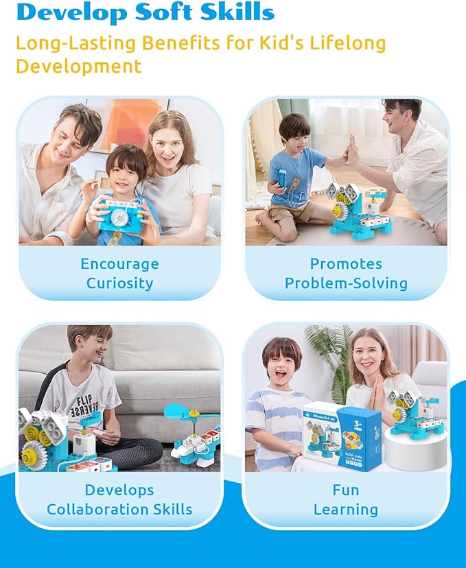 WhalesBot A1 Coding Toy for Kids, Building Block Robot, Fun STEM Toy with Magnetic Controller and Sensor Blocks, Screen-Free Coding with 3 Guide Books for Kids 3-6