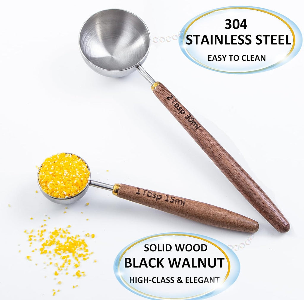 4PCS Wood Scoops for Jars Wooden Scoops for Canisters 2Tbsp + 1Tbsp Measuring Spoons for Coffee Bean Powder Coffee Scoop Measuring Scoop for Salt Sugar Multipurpose-Black Walnut+304 Stainless Steel