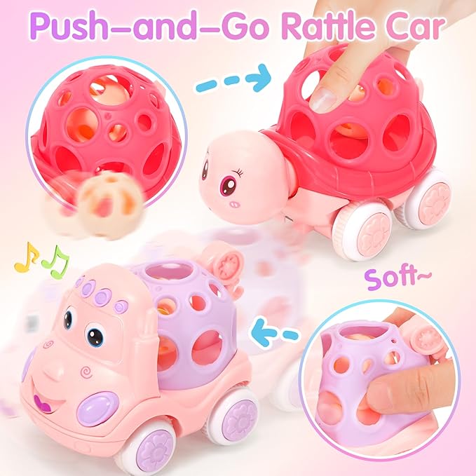 Baby Gift for 1-2 Year Old Girl, 10-in-1 Montessori Toys Bus for Baby 6-12-18 Months+, Educational Musical Sensory Learning Toddler Toys Age 1-2, First Christmas and Birthday Gifts Pink