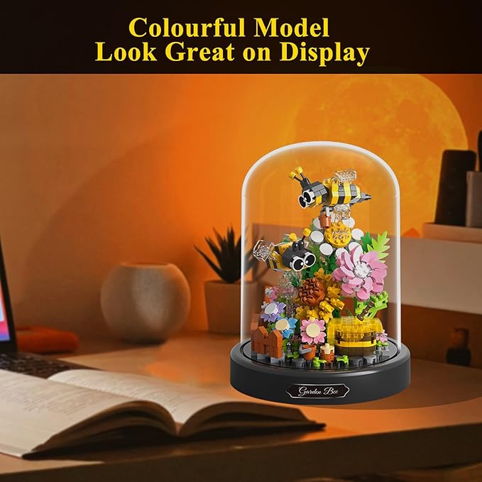 Flower Bouquet Building Set for Adult,Mini Plant Bonsai Tree Friend Set,Botanical Collection Gift for Kids,Office Home Decor Building Block, New Year Birthday Gift for Women Boys Girls(Bee)