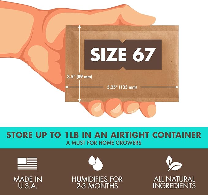 Boveda 62% Two-Way Humidity Control Packs For Storing 1 lb – Size 67 – 4 Pack – Moisture Absorbers for Storage Containers – Humidifier Packs – Hydration Packets in Resealable Bag