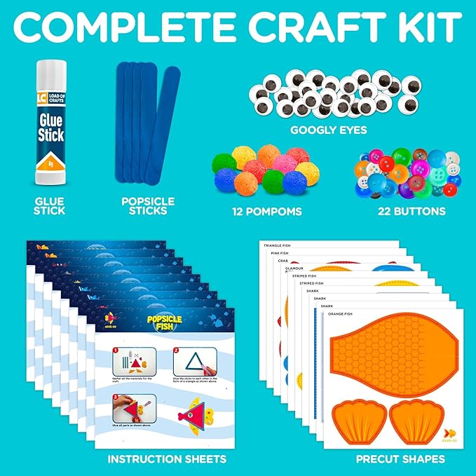 Arts and Craft Kit for Toddlers Ages 3, 4, 5 Years - Create 7 Fun Fish Characters