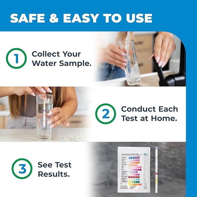 Safe Home® 12-in-1 Drinking Water Test Kit – DIY Testing for Hardness, Copper, Nitrate, Fluoride, Iron, and More – City Taps or Well Water – 10-Strips Issue a Total of 120 Tests/Kit