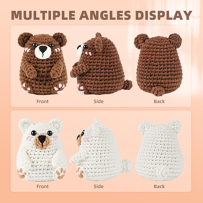 MOREJMTT Crochet Kit for Beginners, Learn to Crochet, Include Easy Knitting Soft Yarn, Step-by-Step Video Tutorial, Hook, Holiday Birthday Gift for Adults and Kids(Polar & Brown Bears)