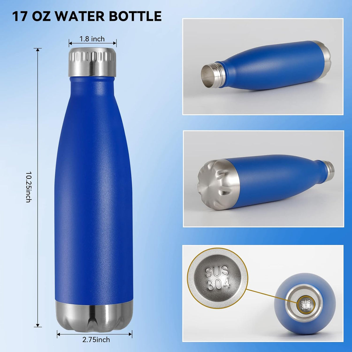 VEGOND 17oz Stainless Steel Water Bottles, Reusable Metal Sports Water Bottle Keeps Drink Hot and Cold, BPA Free Double Wall Vacuum Cola Shape Insulated Water Bottle for Camping Gym, 1 Pack