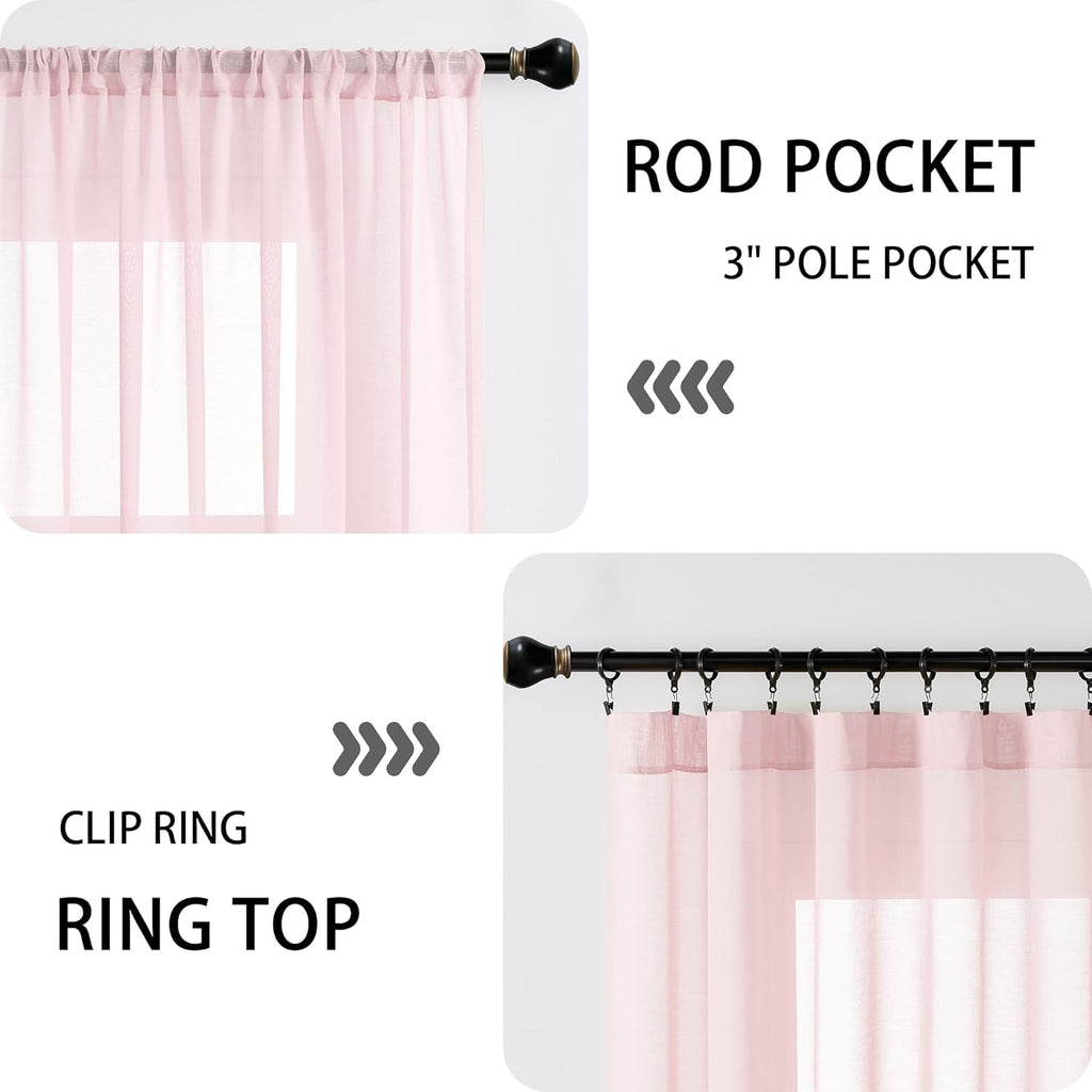 Tollpiz Sheer Door Curtains Closet Linen Textured Curtain Sheers Doorway Light Filtering Voile French Door Rod Pocket Curtains Patio Glass Door, 54 x 63 inches Long, Pink, Set of 1 Panel