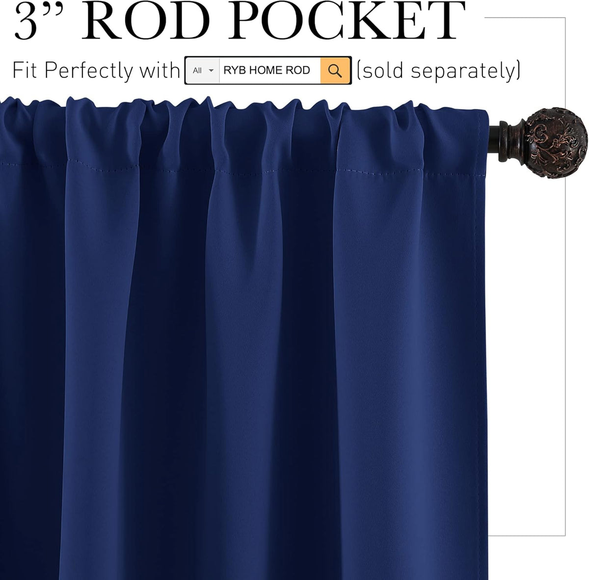 RYB HOME Kitchen Curtains 36 inch Long for Small Window Curtains Short Drapes for Bedroom, Half Window Tiers for Kids Room Bathroom Nursery, W 42 x L 36 in per Panel, Marine Blue, 2 Pcs