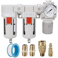 NANPU 3/8" NPT Air Drying System - Double Air Filters, Air Pressure Regulator Combo - Semi-Auto Drain, Poly Bowl