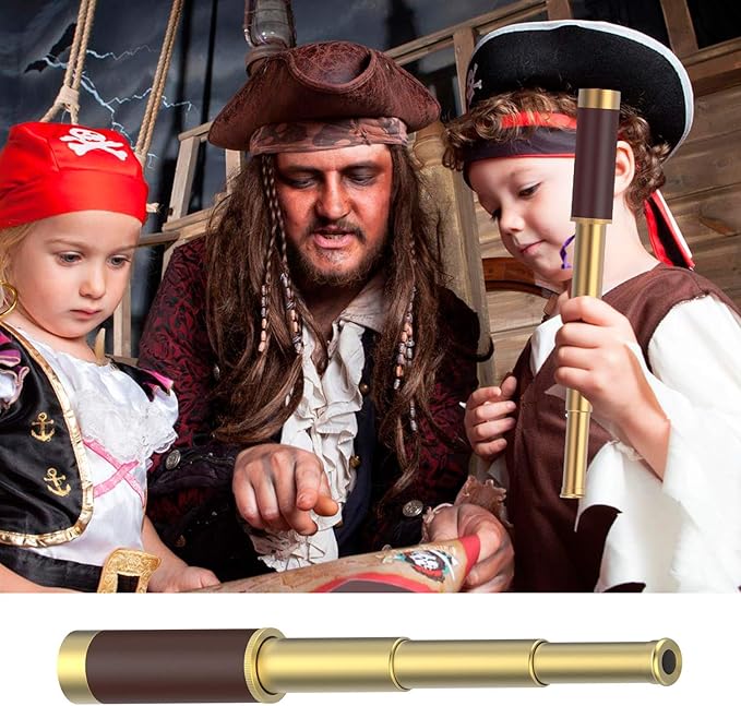 Pirate Monocular Telescope, 25x30 High Powered Zoomable Collapsible Brass Spyglass Handheld Waterproof Telescope Monocular for Bird Watching Hunting Hiking Travelling
