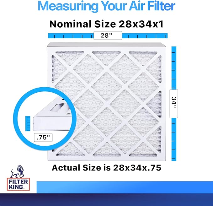 Filter King 28x34x1 Air Filter | 4-PACK | MERV 8 HVAC Pleated A/C Furnace Filters | MADE IN USA | Actual Size: 28 x 34 x .75"