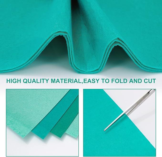Whaline 18Pcs Felt Fabric Sheets Soft Thick Assorted Turquoise Craft Felt Pack for DIY Craft Sewing Patchwork Art Projects, 3 Colors, 7.9 x 11.8 Inch