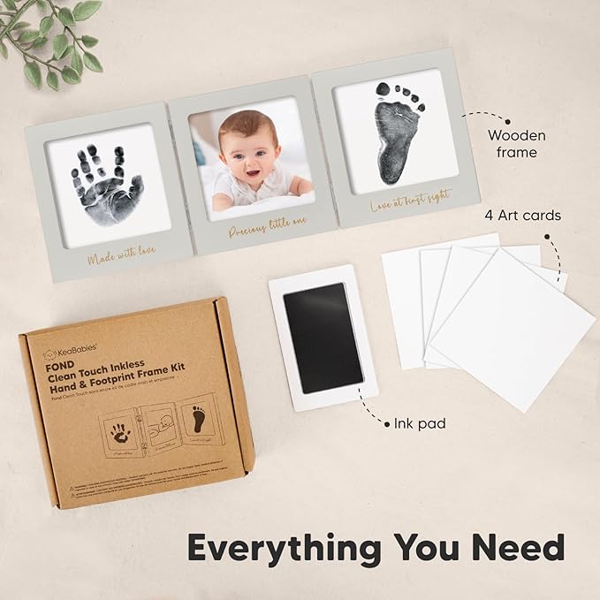 Inkless Baby Handprint and Footprint Kit for Newborn - Baby Footprint Kit, Newborn Keepsake Nursery Picture Frame,Dog Paw Print Maker,Personalized Gifts for New Mom,Showers & Registry(Cloud Gray/Gold)