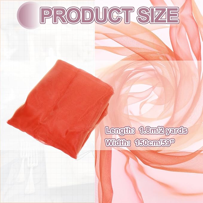 MECCANIXITY Iridescent Sheer Organza Fabric, 2 Yards x 59 Inches Solid Holographic Shiny Fabric Organza Cloth for Wedding, Curtains, Costume, Photo Background, Gradient Dark Orange Red