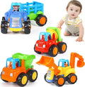 Inertia Toy Early Educational Toddler Baby Toy Friction Powered Cars Push and Go Cars Tractor Bulldozer Dumper Cement Mixer Engineering Vehicles Toys for Children Boys Girls Kids Gift 4PCS