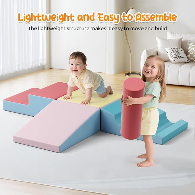 Lischwert Foam Climbing Blocks for Toddlers 1-3, 8pcs Soft Play Set with Crawling Exploration Toys, Indoor Outdoor Infant Safe Blocks for Baby Gym Toddler Playground