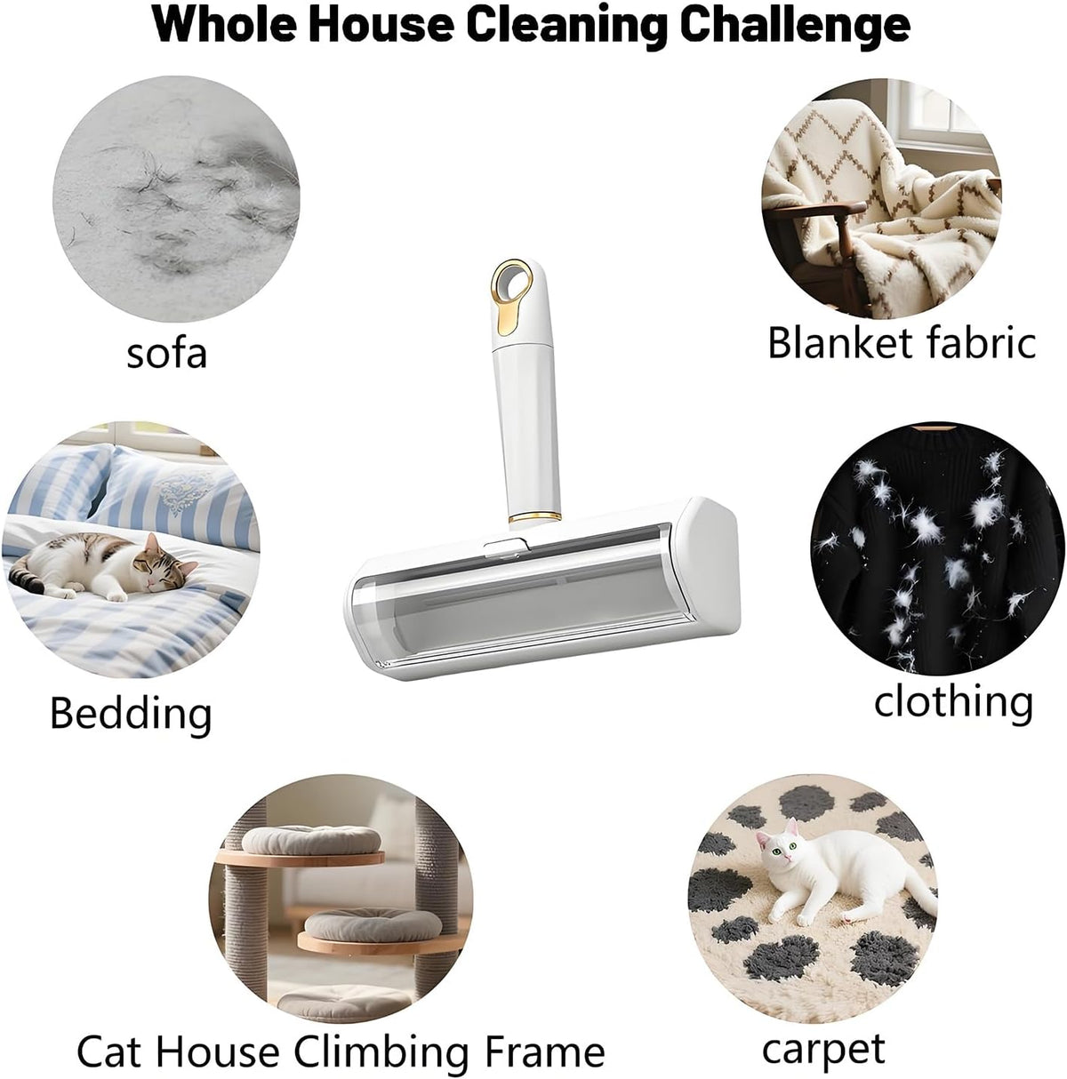 Pet Hair Remover Lint Roller - Washable Reusable, Static Adsorption for Cat Dog Hair Removal On Furniture, Sofas, Bedding, Carpets，Pet Hair Removal Tool，Dog Hair Remover，Lint Remover(White)