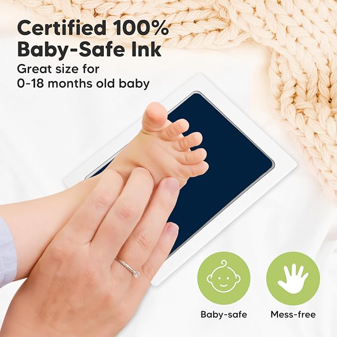 2-Pack Inkless Baby Hand and Footprint Kit - Mess Free Ink Pad for Newborn Keepsake, Dog Nose & Paw Print Kit, Clean Touch Ink Pad for Baby Hand & Footprints, Ideal New Mom Gifts (Navy, L)