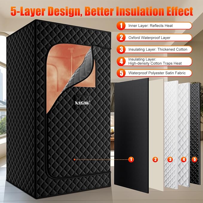Upgraded Sauna Box for Relaxation, Detoxification, Portable Sauna for Home with Steamer, Remote Control, Folding Chair, 9 Levels, 2.6’ x 2.6’ x 5.9’