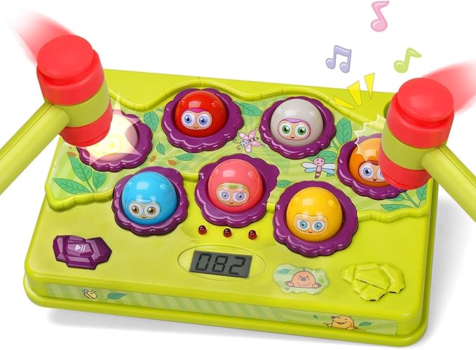 FS Pound Gopher Game for Toddler 3 4 5 6 Year Old Boys and Girls, Interactive Pounding Toys with Sound and Light, Hammer Toys for Kids Ages 4-8, PK Mode with 2 Hammer