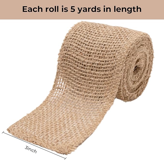 Natural Burlap Fabric Roll 10 Yards, 3 Inch Jute Ribbon for DIY Gift Wrapping, Craft Projects, Wedding, Christmas, Home Decoration (7.5 cm, 3 in)