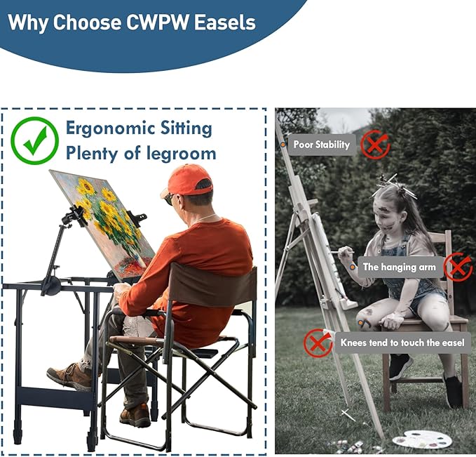 Artist Easel Stand Metal Foldable Portable Ergonomic Adjustable Easel for Painting Canvases Height from 16" to 30" Equipped with Carry Bag&Umbrella Stand for Outdoor&Indoor Painting Drawing