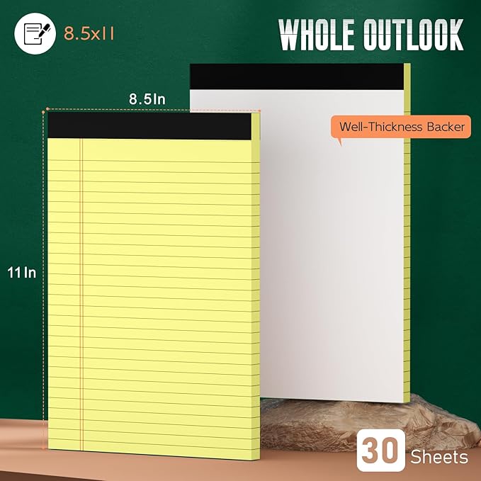 24 Pack Yellow Legal Pads 8.5 x 11 Note Pads, Wide Ruled Notepads, Micro Perforated Lined Note Writing Pads 30 Sheets per Notepad Double-Side Printed Legal Note Pad 8.5x11 for Home, Office, School
