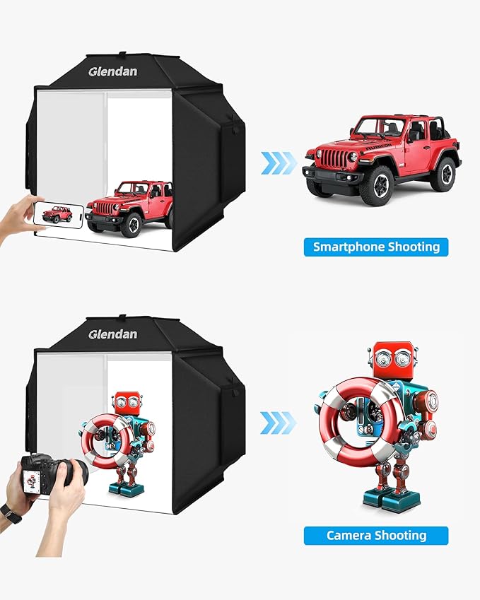 Glendan Upgrade Professional Portable Photo Studio Light Box with 1222 LED Lights, 20"x20" Soft Box, 4 Color PVC Backdrops for Jewelry and Product Photography
