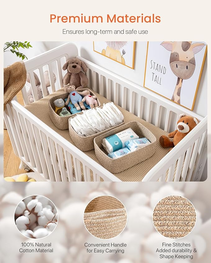 KALLAX Small Woven Basket, 13.5 x 9.5 x 5 Inches, Storage Basket for Organizing, Cute Small Rope Shelf Closet Cube Storage Bins Baskets for Shelves, Dog Toy Gift Baskets Empty, 3 Packs, Mixed Brown