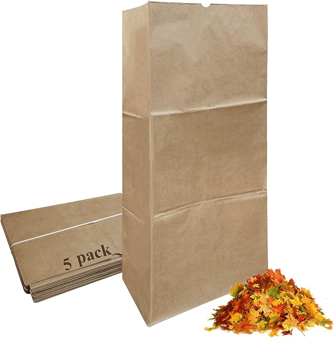 Lawn & Leaf Bags, heavy-duty 2-layer Brown paper, Home and Garden Yard Waste Compost Refuse Paper Bags (30 Gallon，5pack)