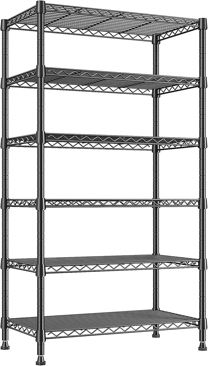 REIBII 6-Tier Metal Shelving Unit Storage Shelves, Sturdy Wire Shelving Adjustable Deep Pantry Shelves Load 800LBS Dorm Storage Shelves for Kitchen Pantry Closet,13.8" D x 21.5" W x 70.5" H