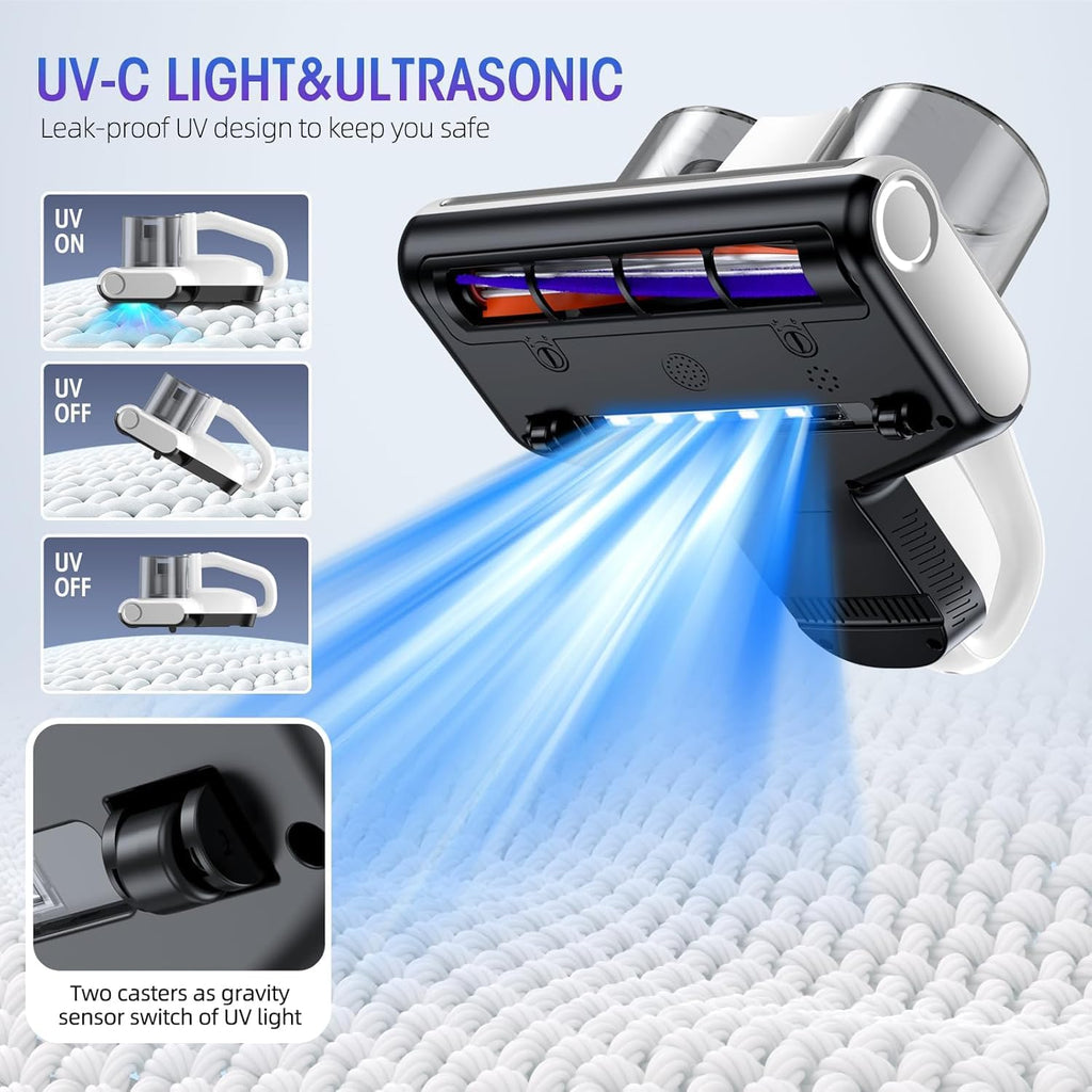 Mattress Vacuum Cleaner, 16Kpa Bed Vacuum with 253.7nm UV-C Light & Heating & Ultrasonic Quintuple Tech & 30000 RPM/Min Brushroll Rotation, Widened Suction Port, 500W, Corded