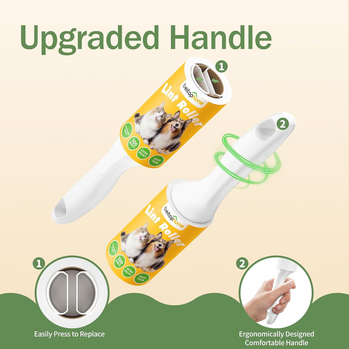 Extra Sticky Lint Roller for Pet Hairs 100 Sheets Lint Rollers with Reinforced 1 Handles and Tough Paper