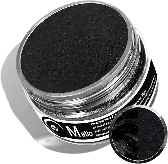 Matio Black Mica Powder, 0.7oz/20g Premium Mica Pigment Powder Natural Epoxy Resin Color Pigment for Soap Dye,Bath Bombs,DIY Arts Crafts Additive Acrylic,Woodworking,Car Freshie Supplies (Ninja Black)