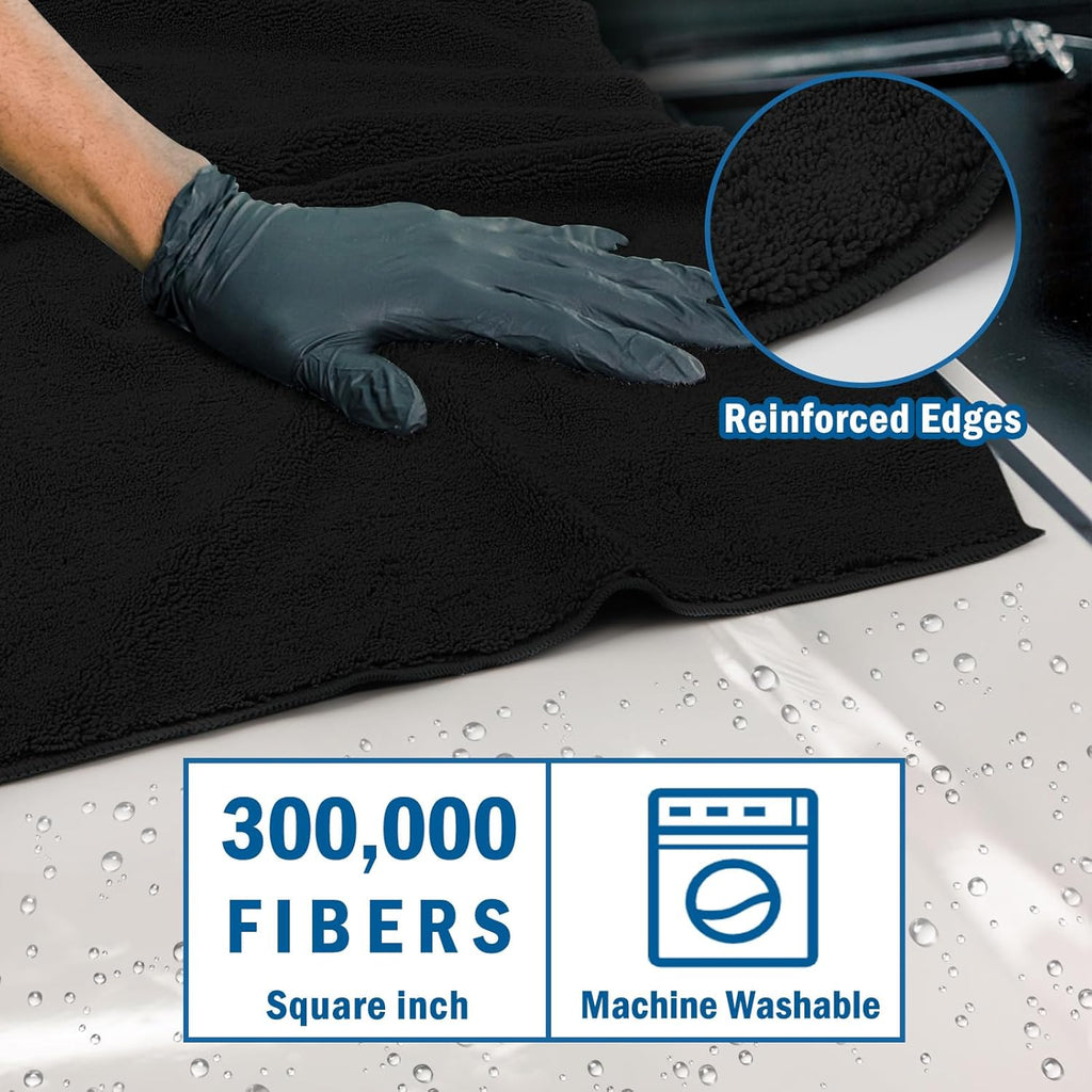 HOMEXCEL Professional Large Microfiber Car Drying Towels 4 Pack, Lint Free, Scratch Free, Highly Absorbent Drying Towel for Cars, SUVs, RVs, Trucks, and Boats,31" x 24 ", Black
