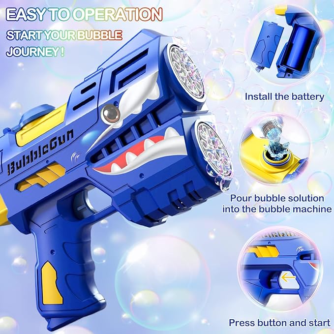 2 Pack Bubble Guns for Kids, LED Light Up Rechargeable Bubbles Machine Blower with 4 Bottles Refill Solution, Toddlers 4-8 Wedding Birthday Easter Party Gift