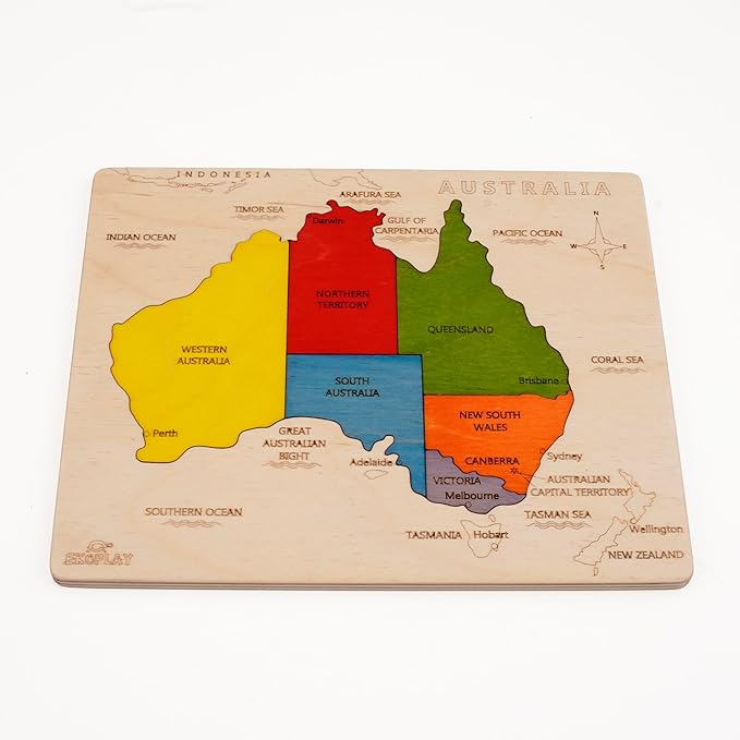 Australia Map Wooden Jigsaw Puzzle for Kids | 6 Puzzle Pieces | Learning & Educational Toy Gift for Boys & Girls Ages 3 Years and Above