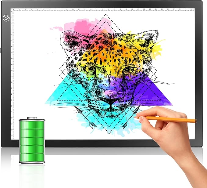LitEnergy Rechargeable Battery Powered Light Tracing Box, Ultra-Thin Adjustable USB Power Artcraft LED Trace Light Pad Size A4 for Drawing, Streaming, Sketching, Animation, Stenciling (Black)