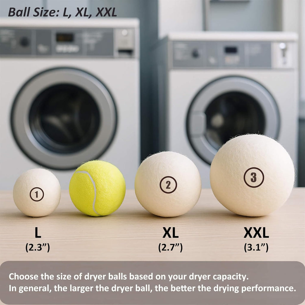 Sheep Wool Dryer Balls 6 Pack XXL(3.1") Premium Natural Fabric Softener, Reusable Laundry Dryer Balls for Reducing Drying Time, Static and Wrinkles, Eco-Friendly – 100% New Zealand Wool