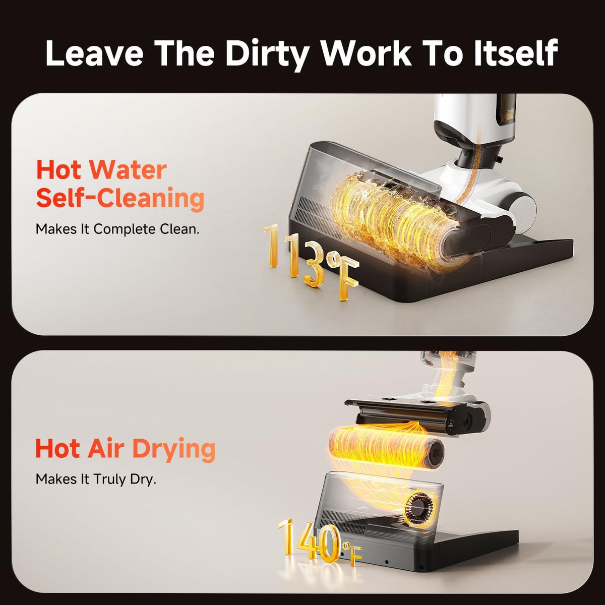 uwant D100 Wet Dry Vacuum Cleaner 180°Lay-Flat Vacuum Mop All in One with 18000Pa Suction Auto Self-Cleaning Anti Odor Stick Pushin Mop Dual-Edge Cleaning Electeic Mop Set for Hard Floor/Carpet,Milky