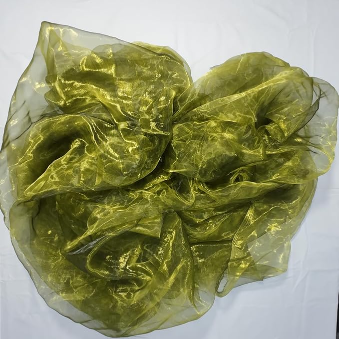 Two-Tone Iridescent Holographic Organza Fabric - 11 Yards | Lightweight Sheer Gauze Voile Tulle | for Dresses, Party Decor, DIY Crafts, Shiny Backdrops（Olive-Greenish Yellow