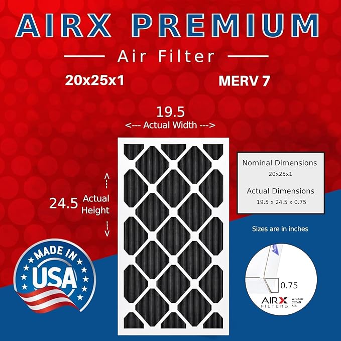 AIRX FILTERS WICKED CLEAN AIR. 20x25x1 Air Filter Odor Eliminator Carbon Filter MERV 7 AC HVAC Furnace Filters 6 Pack