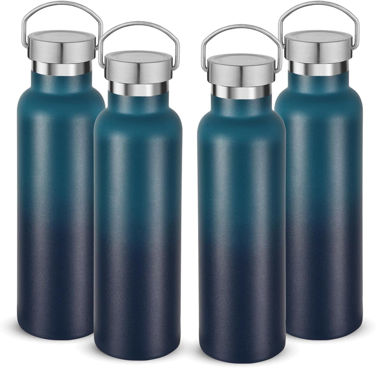 Neihepal 20 oz Insulated Water Bottles Bulk 4 Pack,Stainless Steel Double Wall Sport Bottle with Lid of Handle,Metal Reusable Thermoses Flask for School,Cyclists,Hikers,Gift (Dark Night,Set of 4)