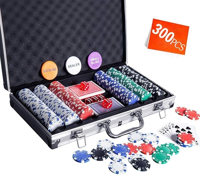 Poker Chip Set - 300PCS Poker Chips with Aluminum Case, 11.5 Gram Chips for Texas Holdem Blackjack