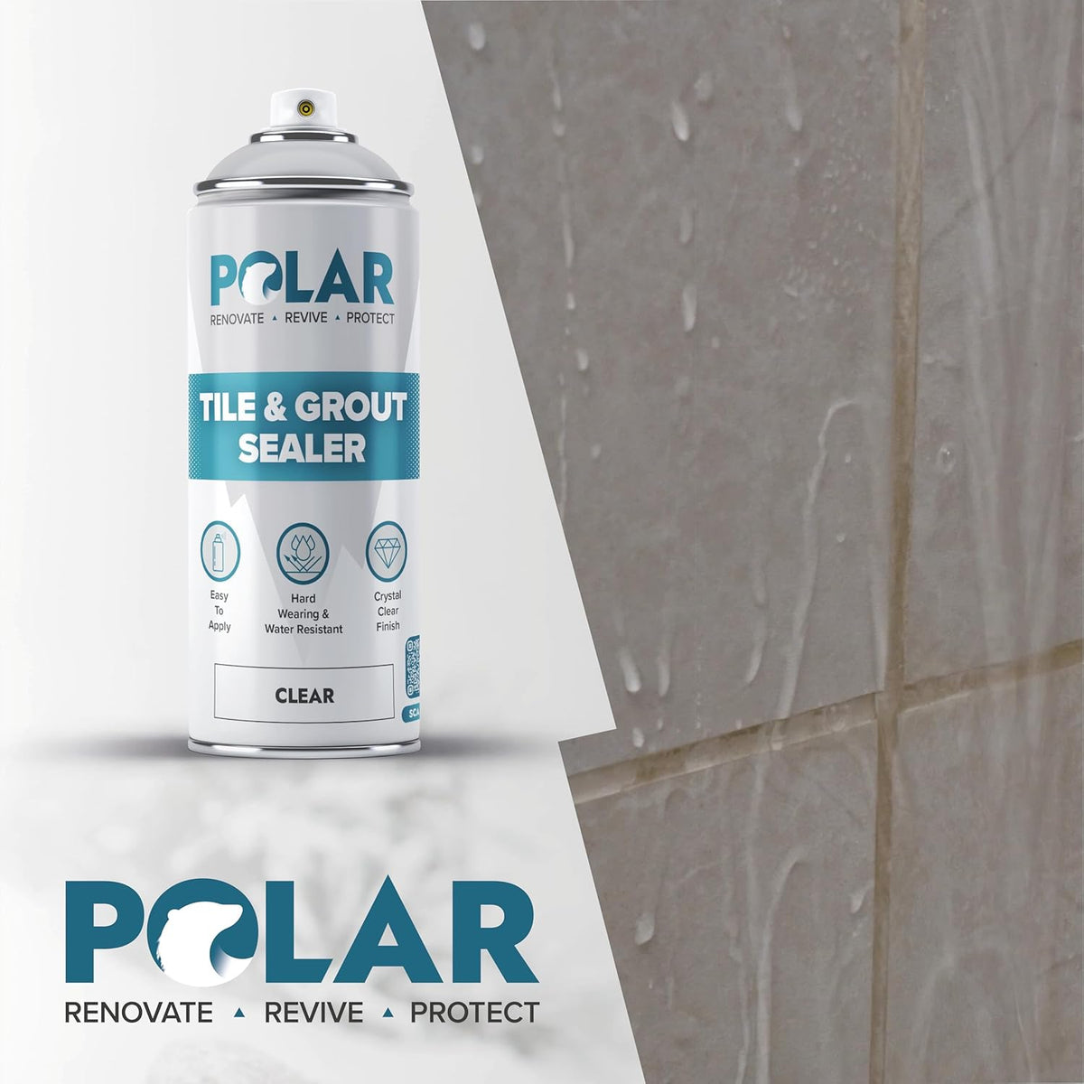Polar Tile & Grout Sealer Clear Aerosol Spray - 6 x 13.5 Fl Oz | Instantly Waterproofs and Protects Floor Tile Grout | Ideal for Bathroom, Shower & Kitchen | Interior & Exterior Tile Sealer