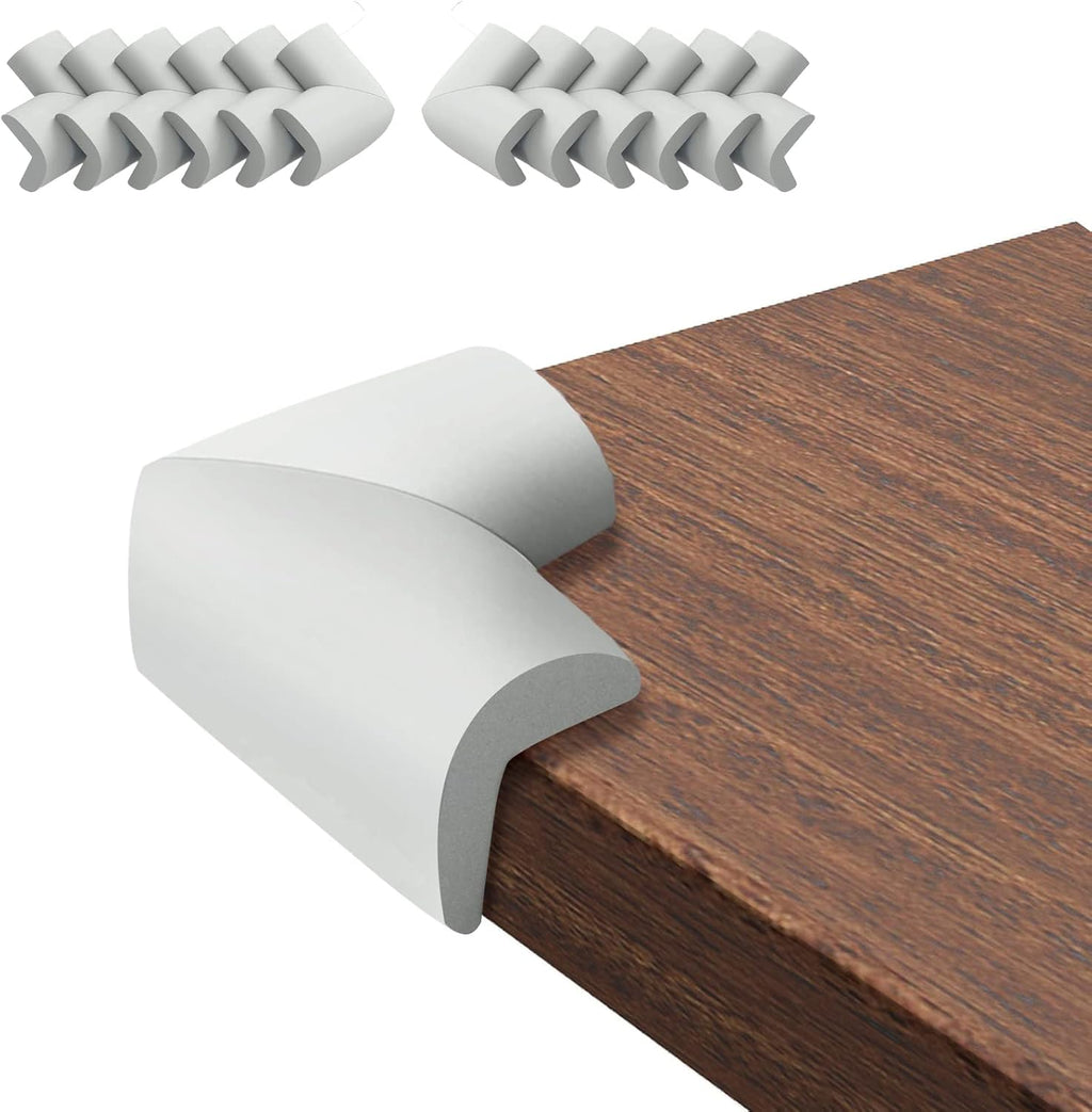 12 Pack Corner Protector Baby Proofing Corners and Edge Guards, Soft Safety Pre-Taped Rubber Foam Furniture Bumper for Fireplace, Table, Stair, Cabinet (Gray)