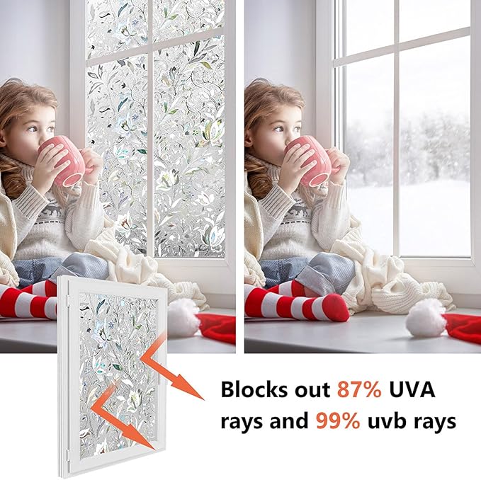 Kromapolis Window Film, Window Privacy Film, Window Vinyl Glass Covering, Stained Glass Decorative Film, Window Film Privacy Frosted Static Clings, Non-Adhesive, No-Glue (17.5 x 157.4 inch)