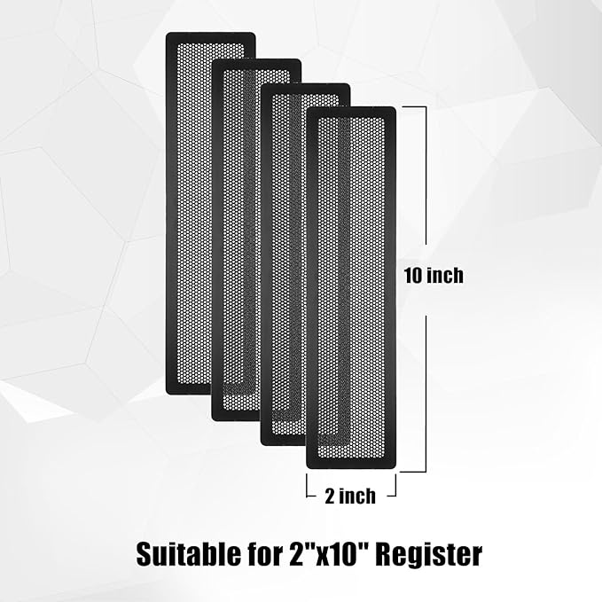 Floor Register Vent Cover, 2"x10" Magnetic Air Vent Screen Mesh Covers for Home Floor/Wall/Ceiling Registers Air Vent Filters, Black (4 Packs)