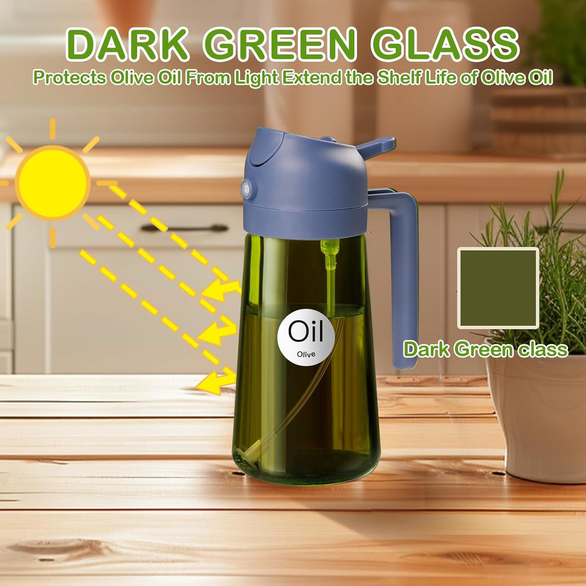 YARRAMATE 2Pcs 16oz/470ml Dark Green Oil Sprayer for Cooking with Stickers, Food-grade Premium 2 in 1 Olive Oil Dispenser Bottle for Kitchen Gadgets, Air Fryer, Salad, Frying, BBQ (Black&Navy)