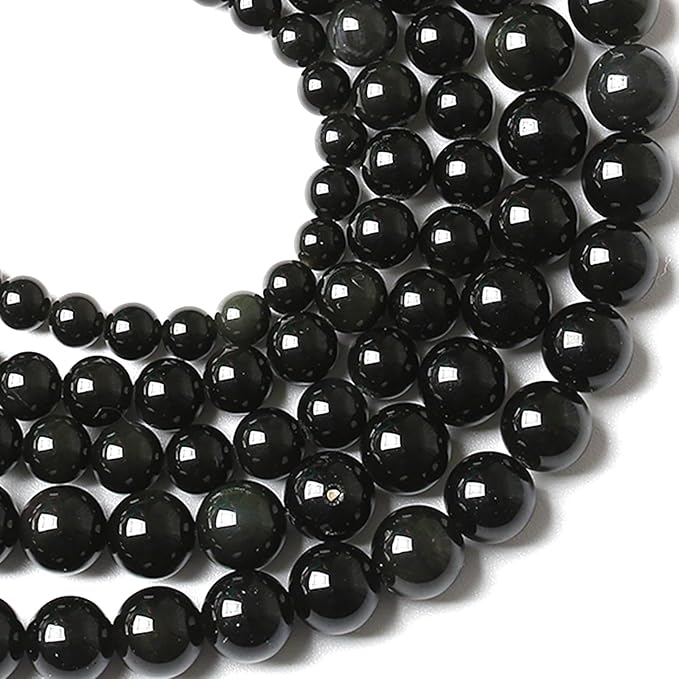 6MM 120pcs Natural Black Obsidian Stone Energy Healing Beads Round Loose Beads for Jewelry Making Bracelet 2 Strands 32"